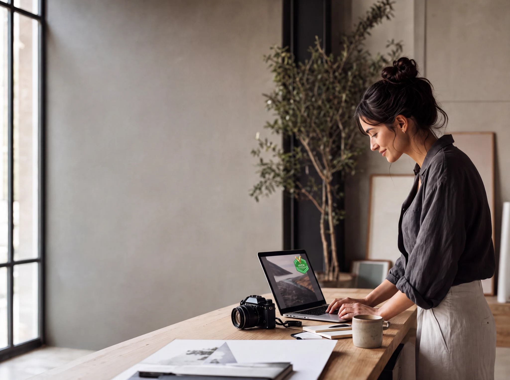 A creator preparing digital media in a calm workspace
