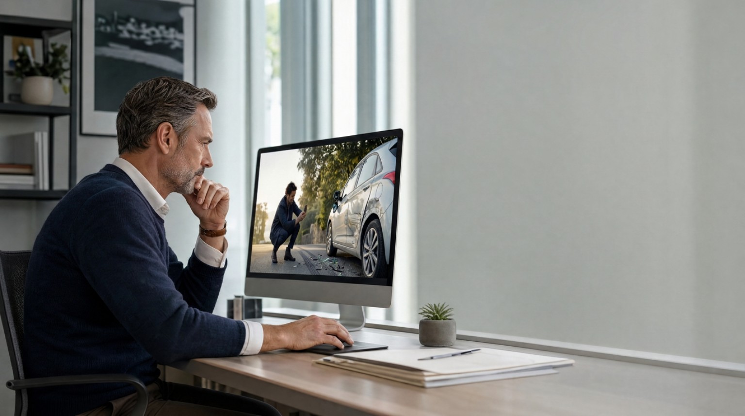A claims professional reviewing submitted digital evidence
